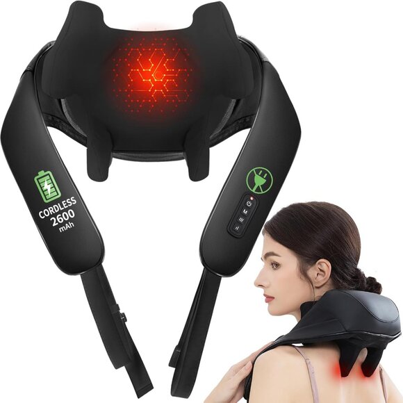 6D Shiatsu Deep Kneading Neck & Back Massager With Heat Adjustable Straps Cordle - Picture 7 of 7